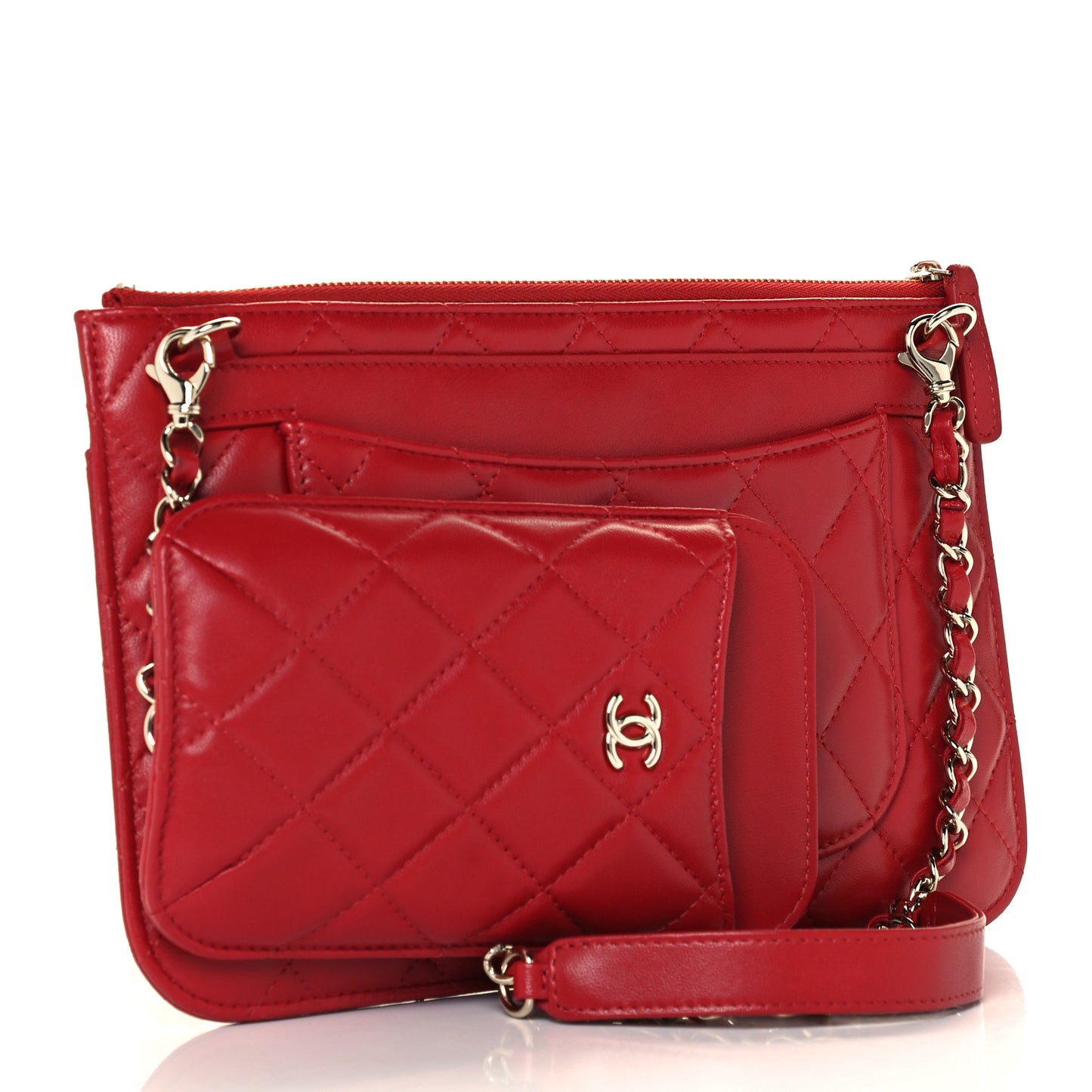 Lambskin Quilted Clutch With Chain Red