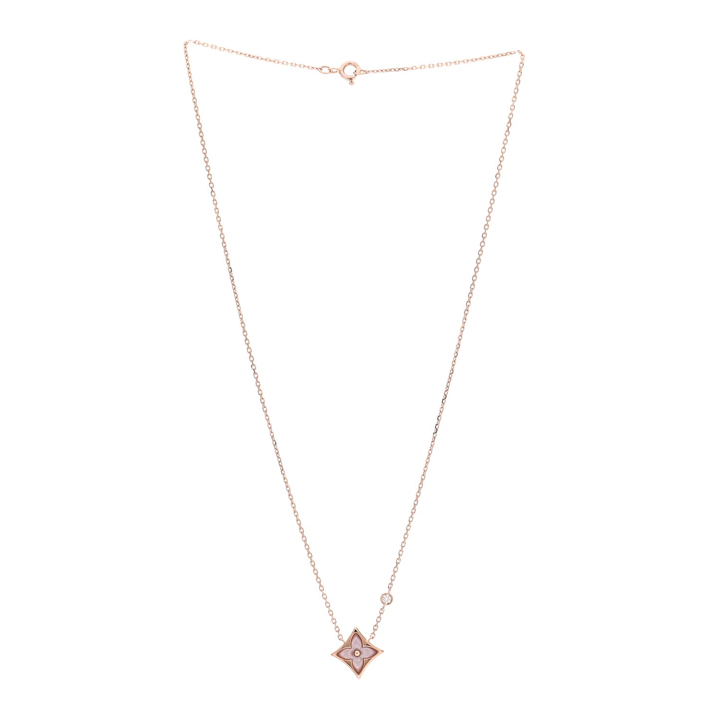 18K Pink Gold Diamond Pink Mother of Pearl Color Blossom BB Star Pendant Necklace
