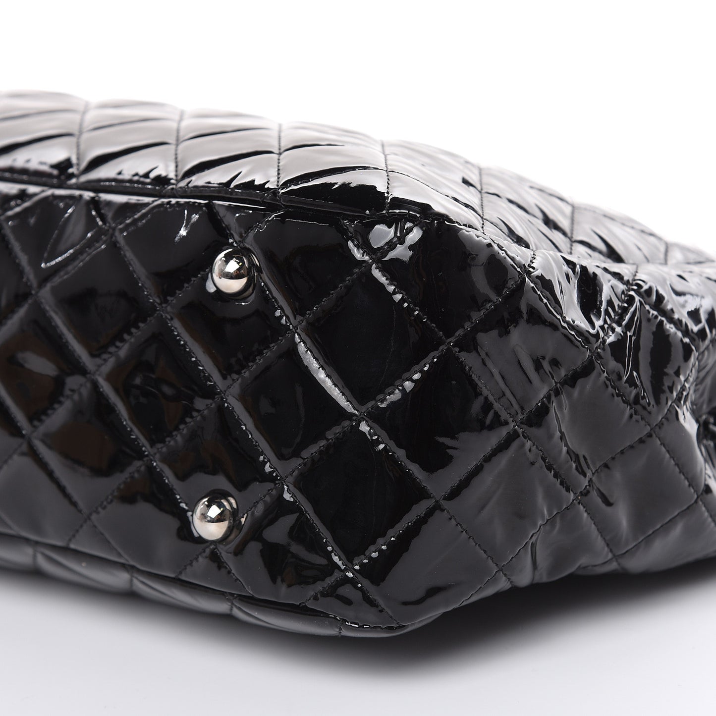 Patent Quilted Large Classic Shopping Tote Black