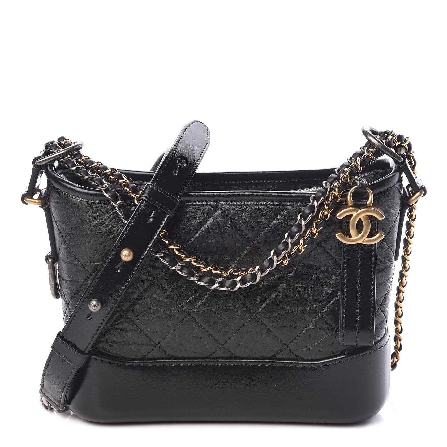 Aged Calfskin Quilted Small Gabrielle Hobo Black