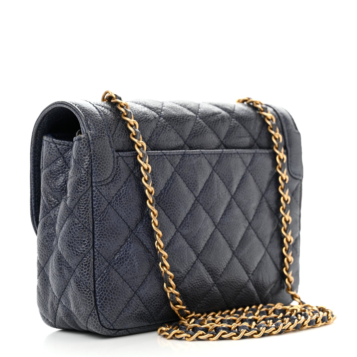 Crumpled Grained Calfskin Quilted Mini Two Tone Flap Blue