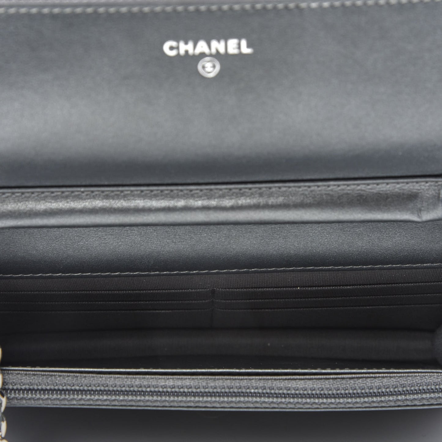 Metallic Caviar Chevron Quilted Vintage Mademoiselle Wallet On Chain WOC Charcoal