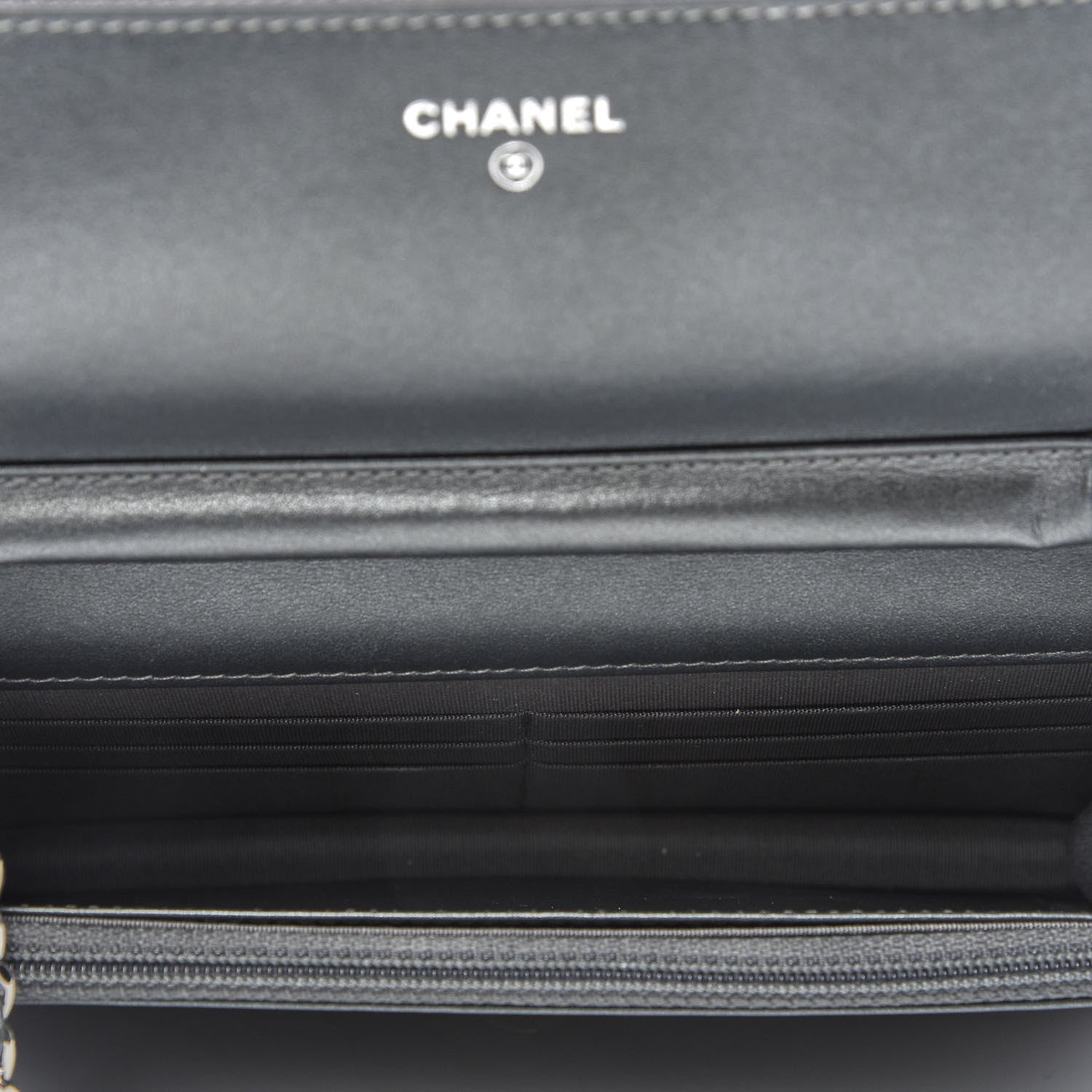 Chanel Metallic Caviar Chevron Quilted Vintage Mademoiselle Wallet On Chain WOC Charcoal 5 of 11