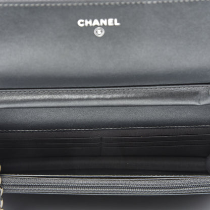 Chanel Metallic Caviar Chevron Quilted Vintage Mademoiselle Wallet On Chain WOC Charcoal 5 of 11
