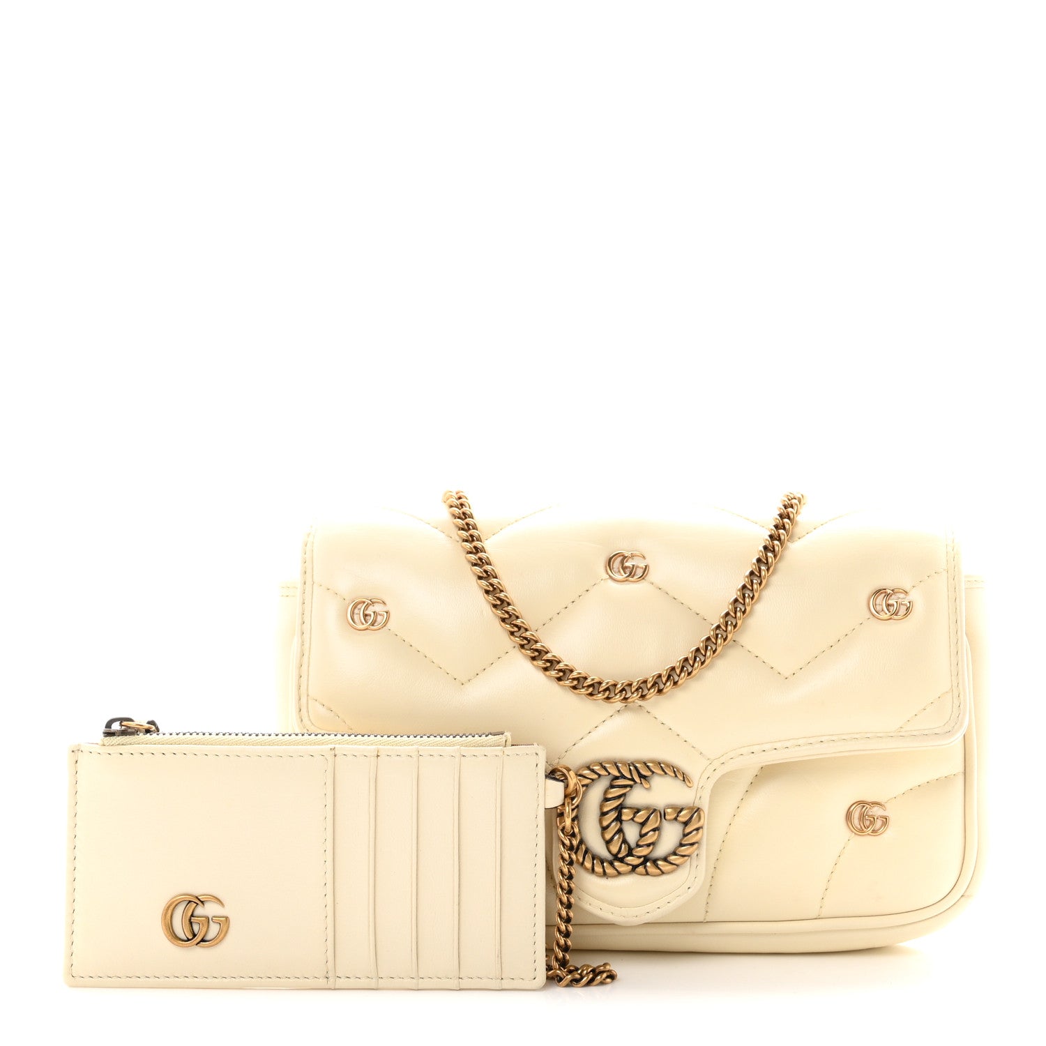 Gucci Calfskin Matelasse Double G Studs Mini Torchon GG Marmont Shoulder Bag White 3 of 11