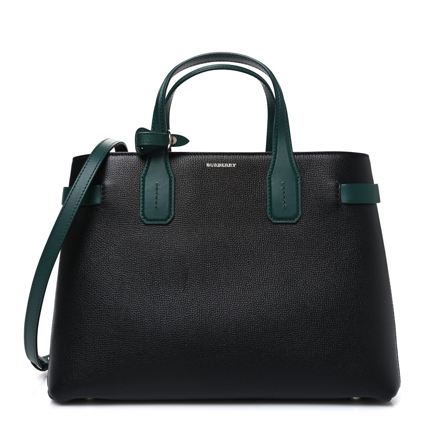 Derby Calfskin House Check Medium Banner Tote Black Sea Green