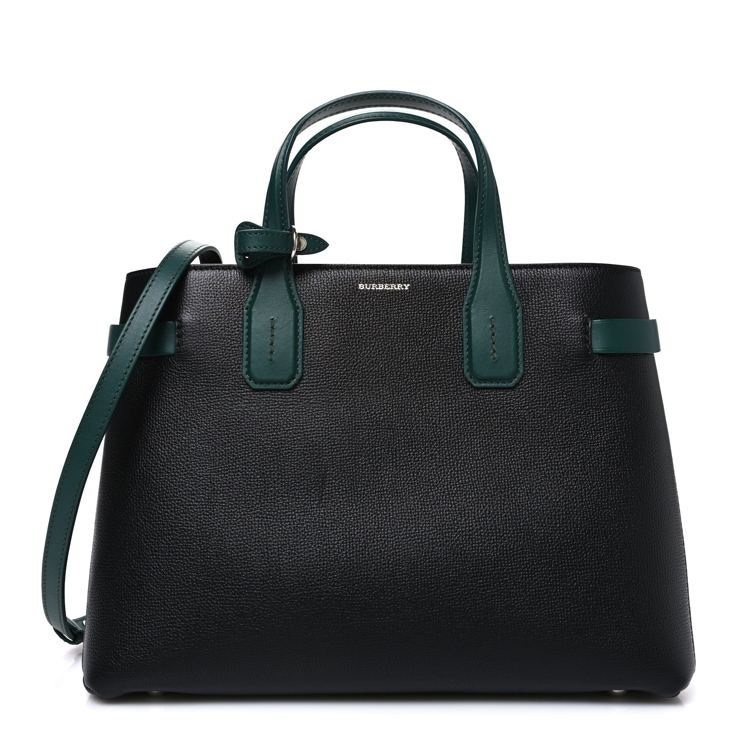 Burberry Derby Calfskin House Check Medium Banner Tote Black Sea Green 1 of 11