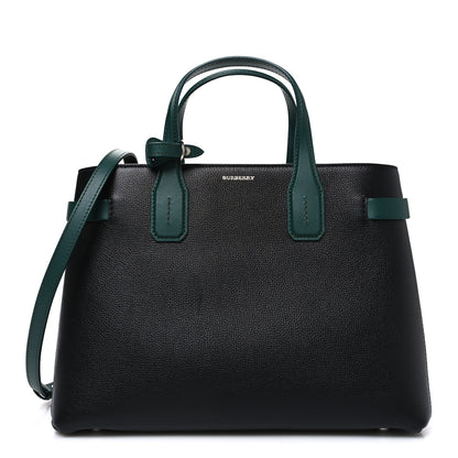 Burberry Derby Calfskin House Check Medium Banner Tote Black Sea Green 1 of 11