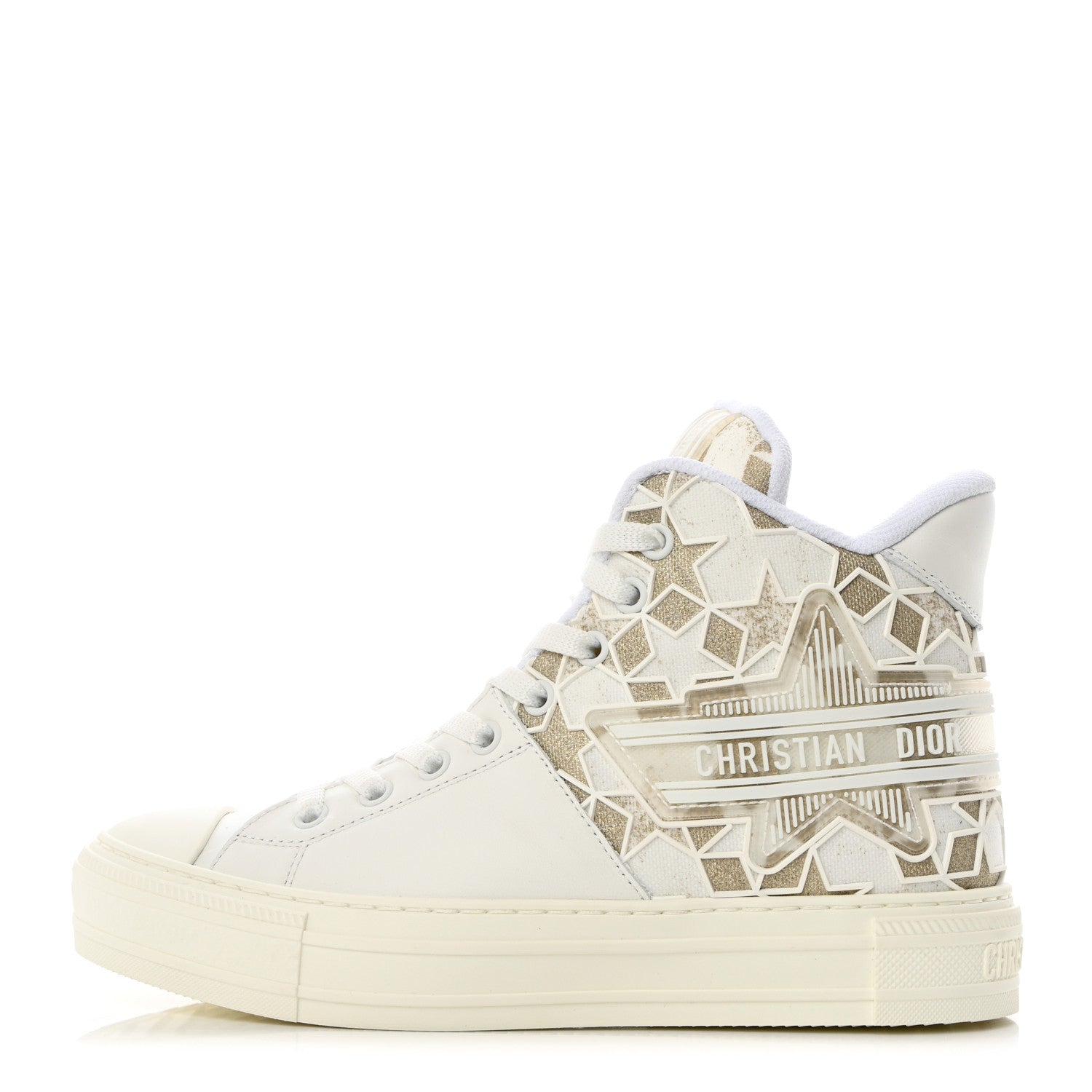 Christian Dior Canvas Embroidered Womens Walk'n' Dior Star High Top Sneakers 36.5 White Gold 2 of 18