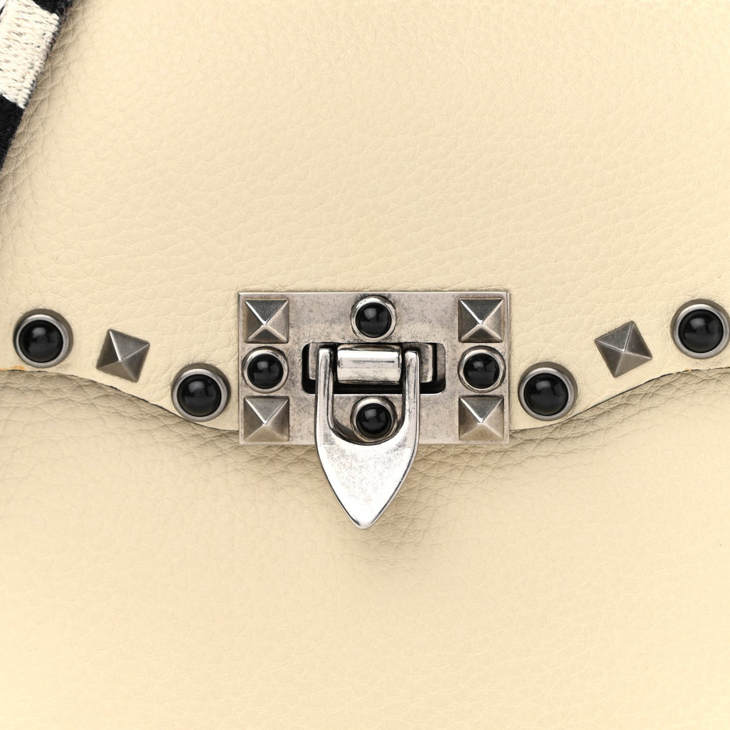 Pebbled Calfskin Onyx Medium Guitar Strap Rockstud Rolling Flap Saddle Bag Ivory