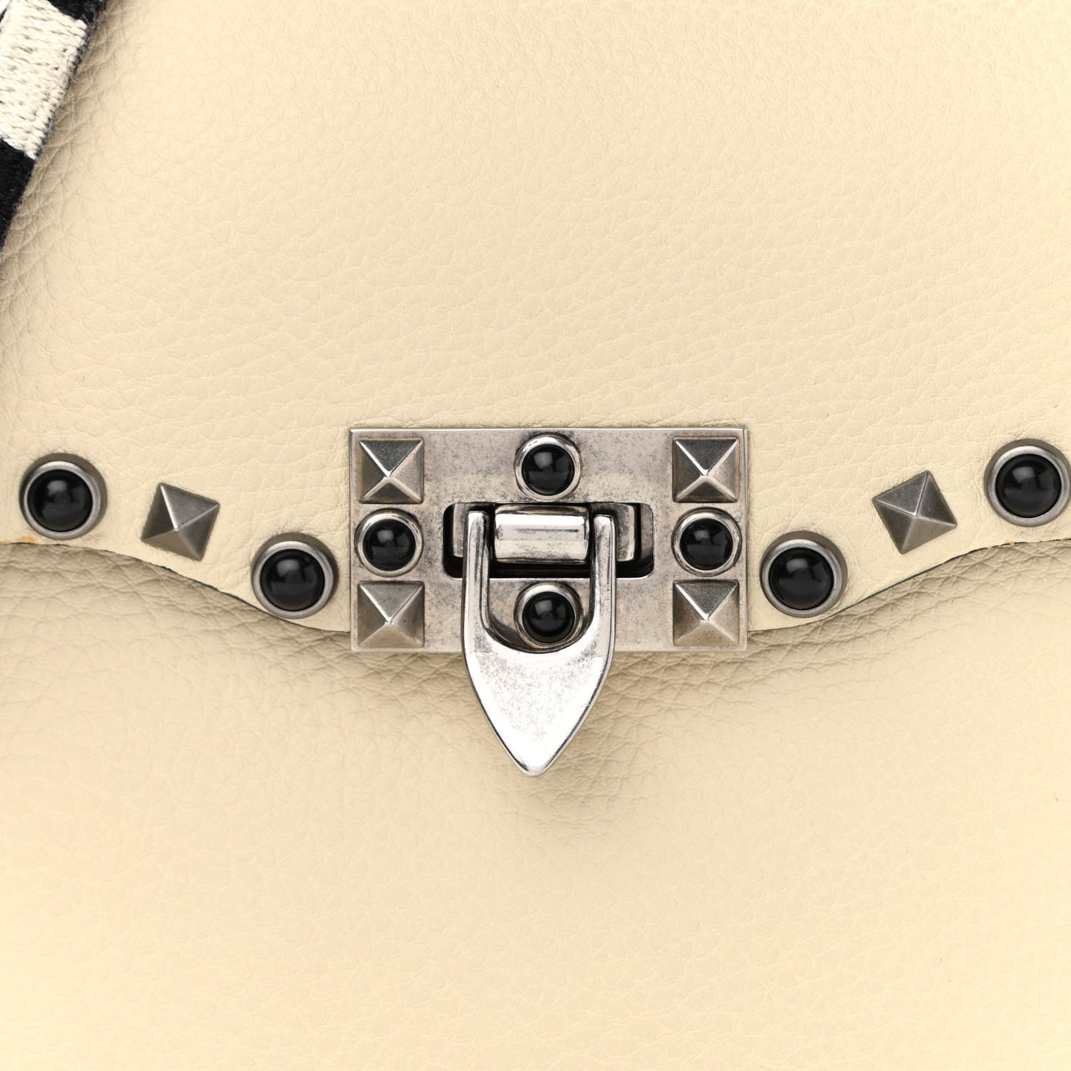 Valentino Garavani Pebbled Calfskin Onyx Medium Guitar Strap Rockstud Rolling Flap Saddle Bag Ivory 8 of 14