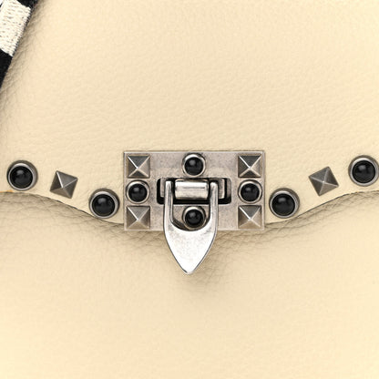 Valentino Garavani Pebbled Calfskin Onyx Medium Guitar Strap Rockstud Rolling Flap Saddle Bag Ivory 8 of 14