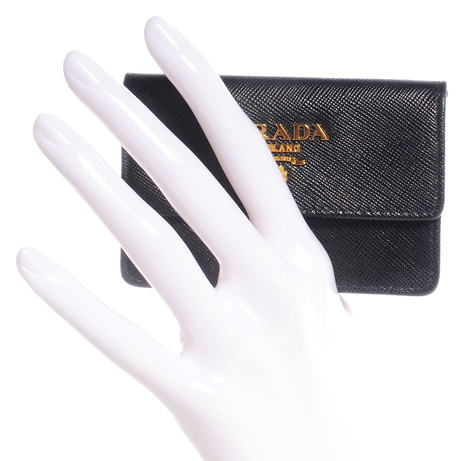 Prada Saffiano Metal Flap Card Holder Black 2 of 8