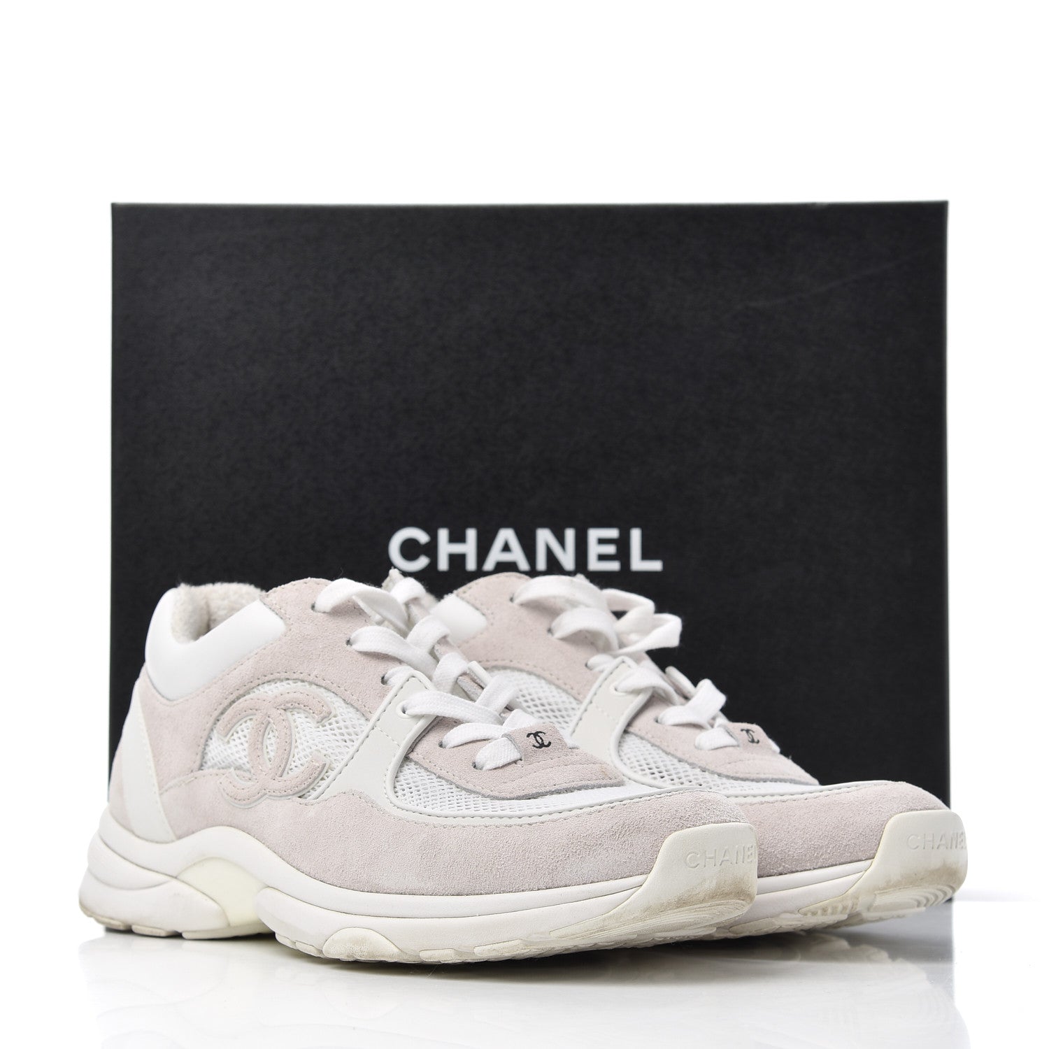 Chanel Suede Calfskin CC Sneakers 38.5 Pink White 29 of 29