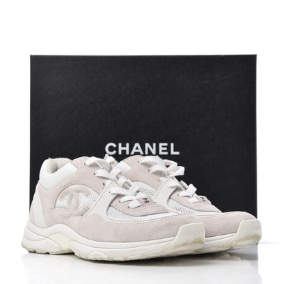 Chanel Suede Calfskin CC Sneakers 38.5 Pink White 29 of 29