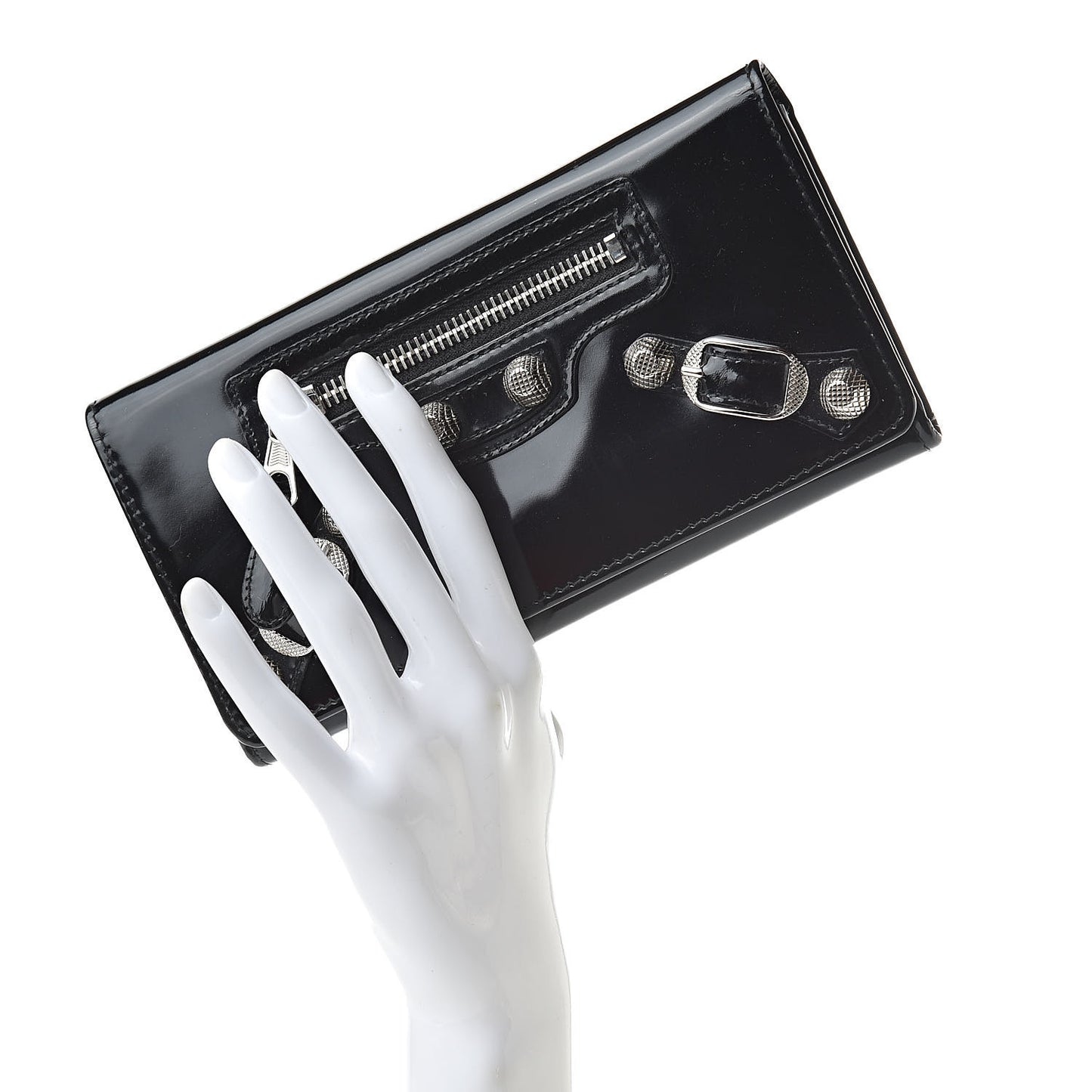 Laminated Calfskin Giant 12 Silver Hardware Money Wallet Black
