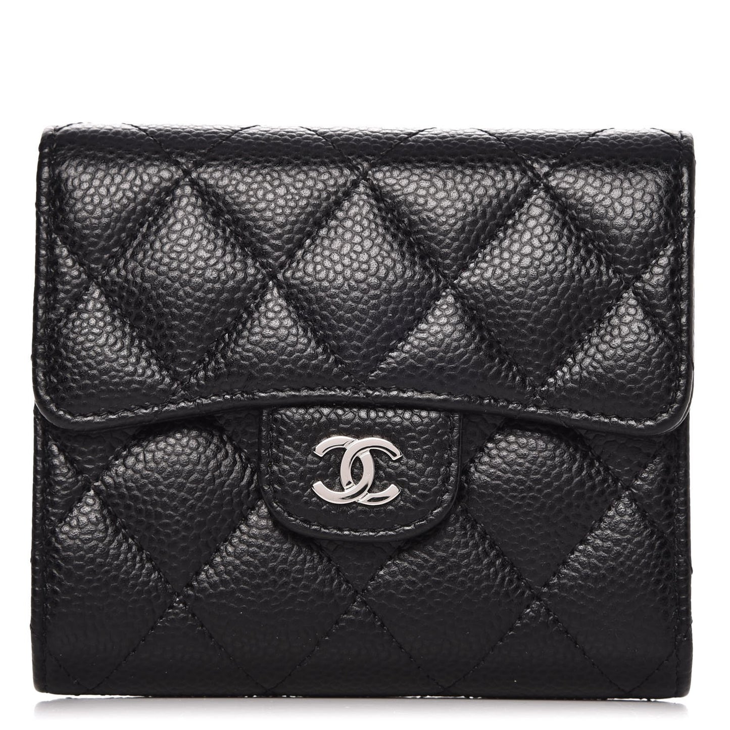 Caviar Quilted Compact Flap Wallet Black
