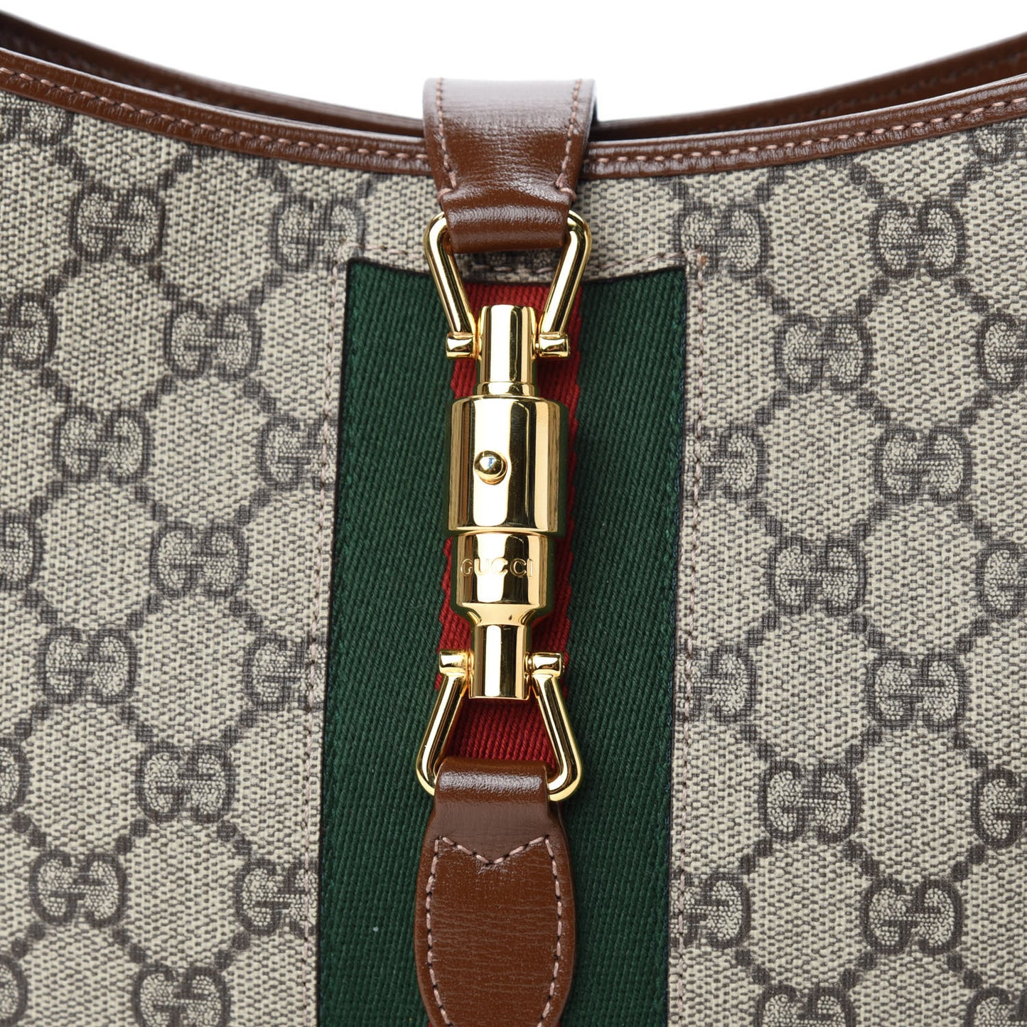 GG Supreme Monogram Azalea Calfskin Web Small Jackie 1961 Hobo Beige Ebony Brown Sugar