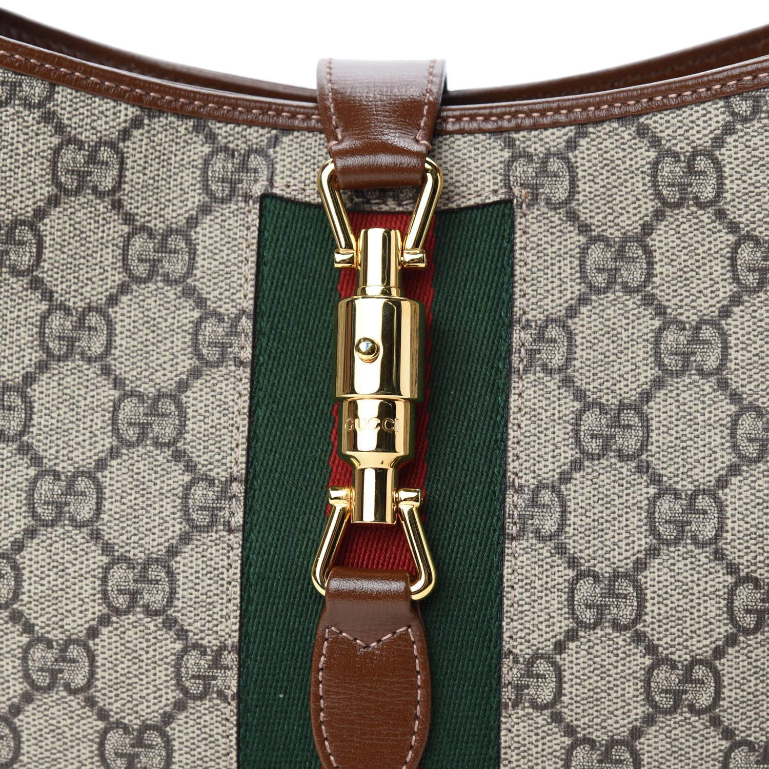 Gucci GG Supreme Monogram Azalea Calfskin Web Small Jackie 1961 Hobo Beige Ebony Brown Sugar 10 of 10