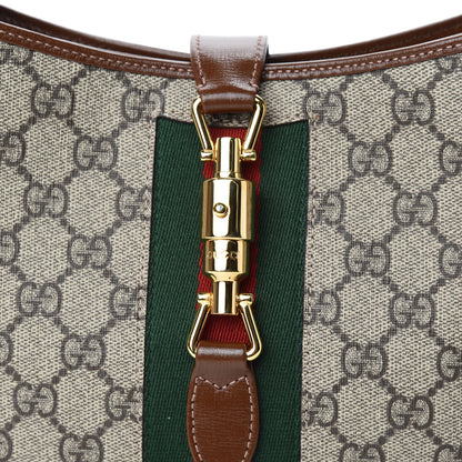 Gucci GG Supreme Monogram Azalea Calfskin Web Small Jackie 1961 Hobo Beige Ebony Brown Sugar 10 of 10