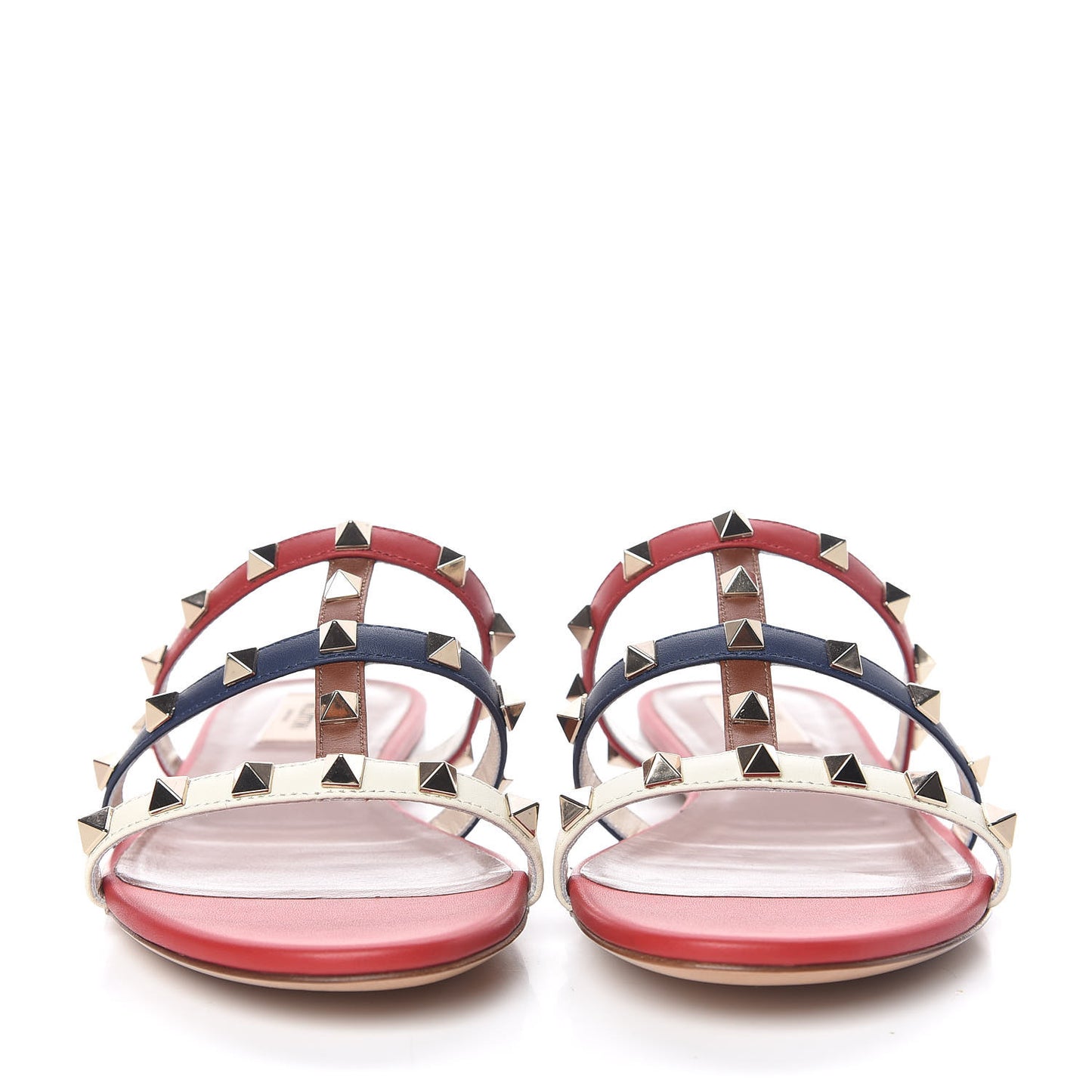 Calfskin Rockstud Caged Flat Slide Sandals 38.5 Multicolor