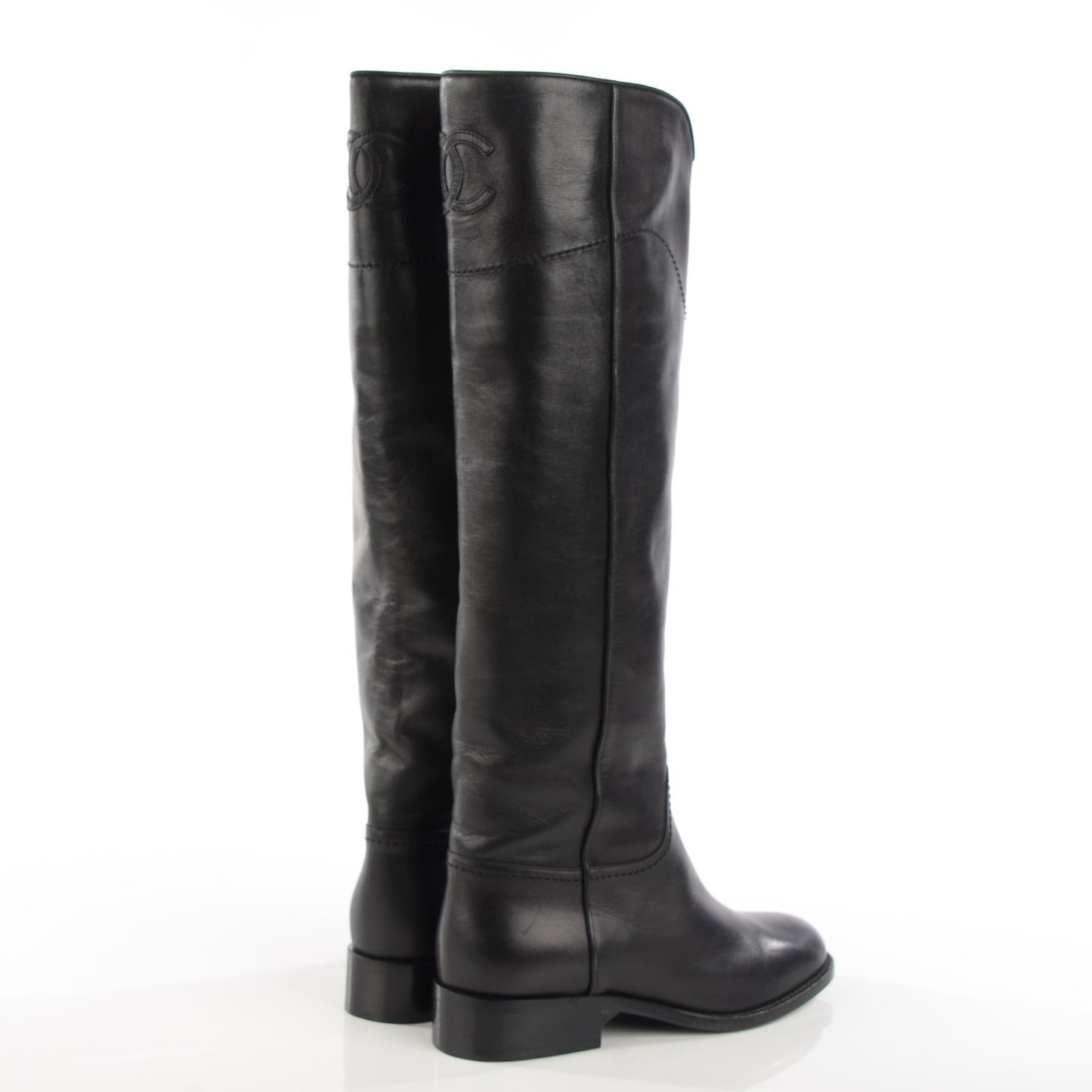 Lambskin Ascot Knee High CC Boots 36 Black