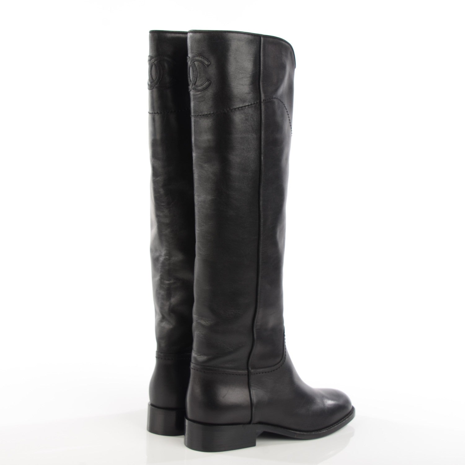 Chanel Lambskin Ascot Knee High CC Boots 36 Black 4 of 6