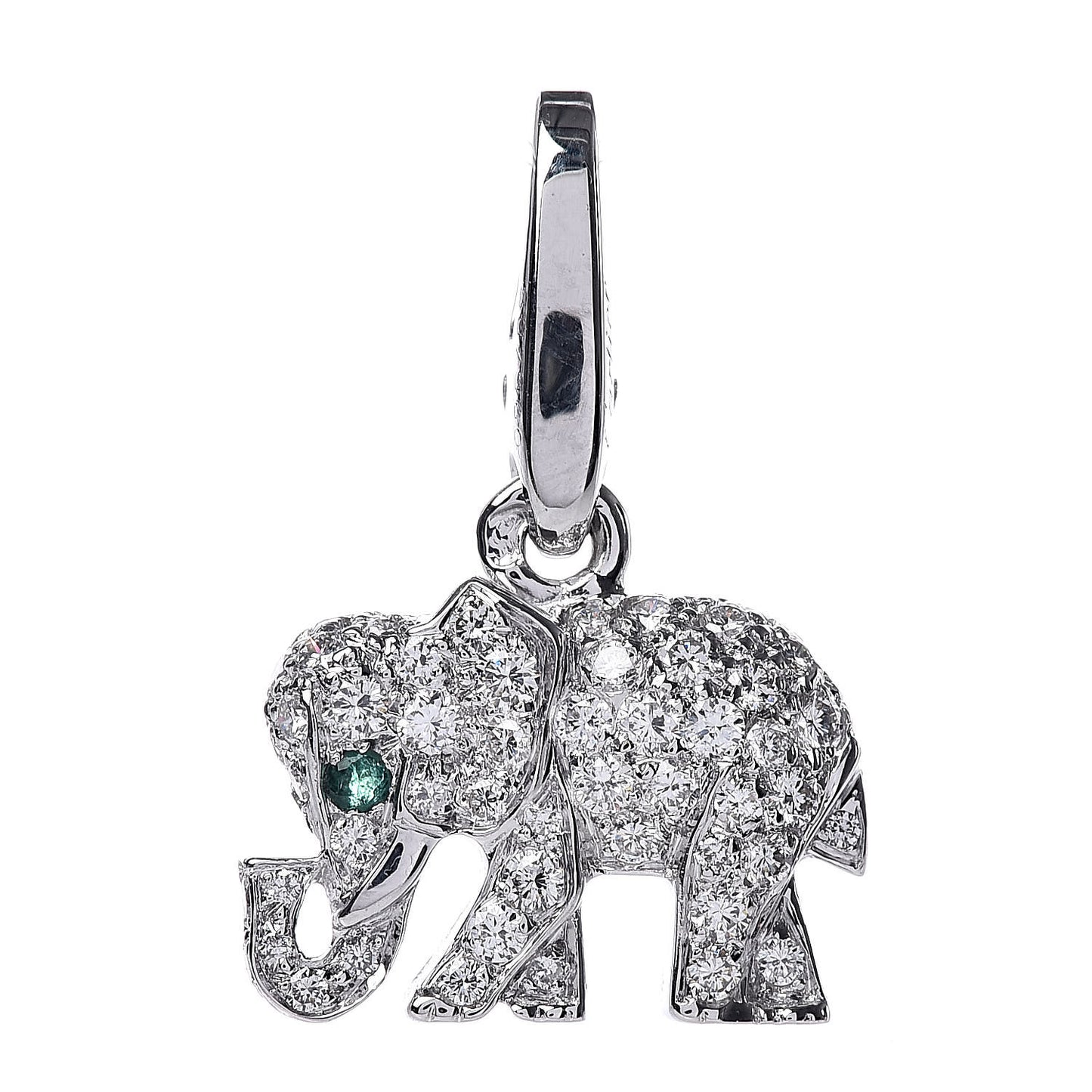 18K White Gold Diamond Emerald Elephant Charm