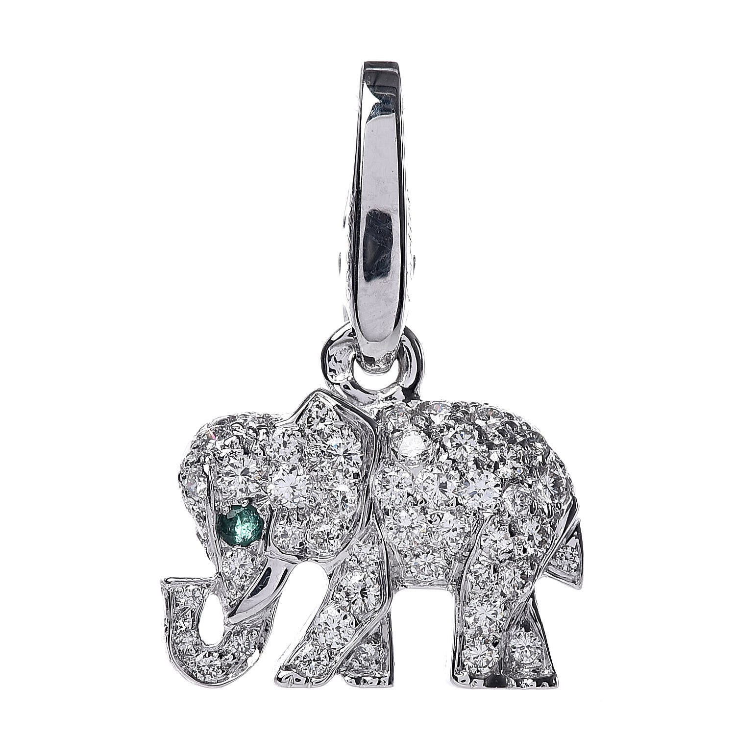 Cartier 18K White Gold Diamond Emerald Elephant Charm 1 of 3