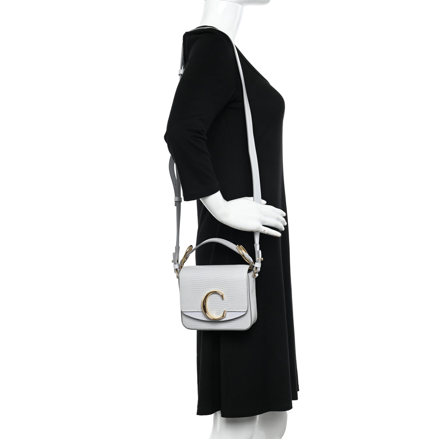 Calfskin Lizard Embossed Mini C Double Carry Light Cloud
