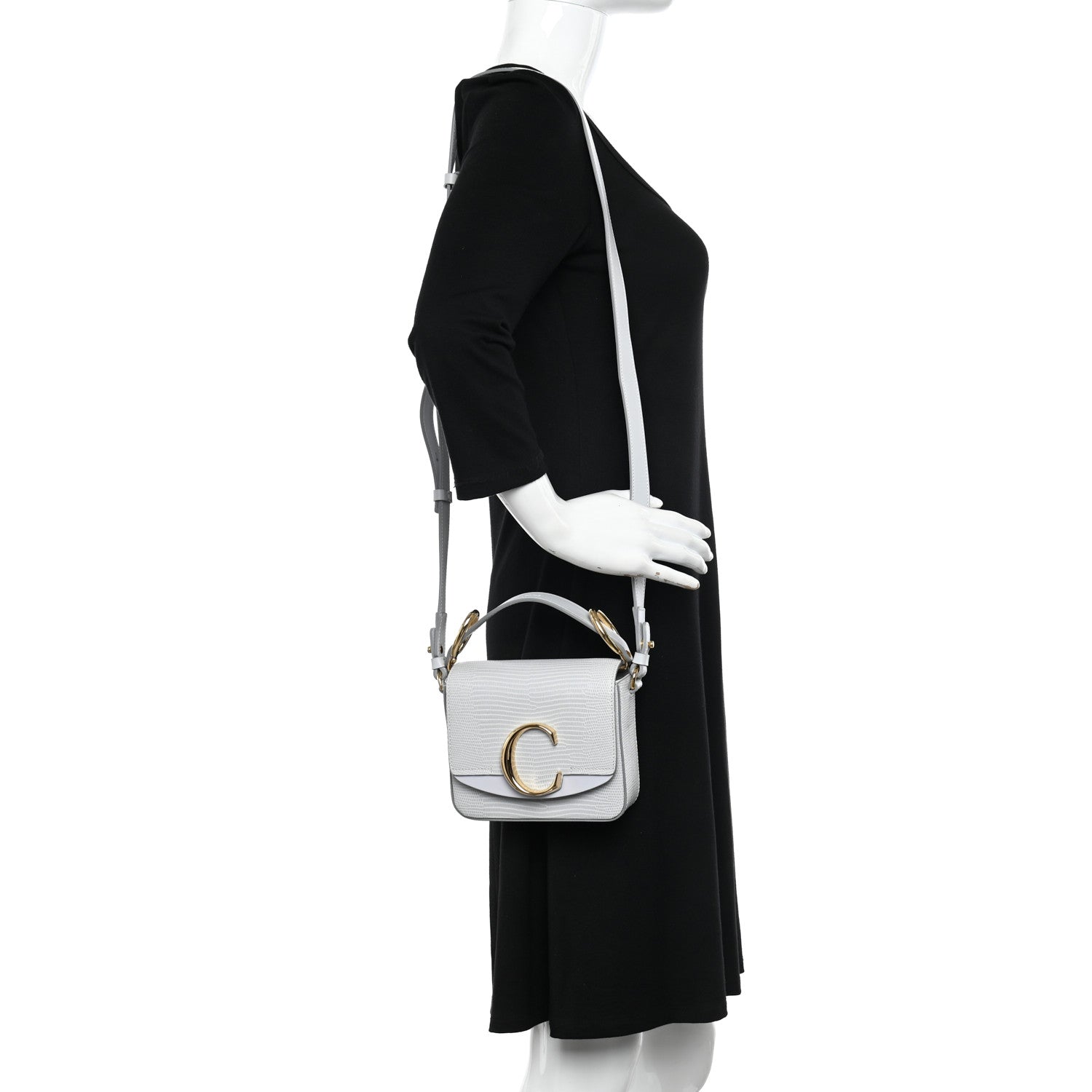 Chloe Calfskin Lizard Embossed Mini C Double Carry Light Cloud 2 of 11