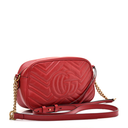 Gucci Calfskin Matelasse Small GG Marmont Chain Shoulder Bag Hibiscus Red 3 of 11