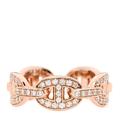 Hermes 18K Rose Gold Diamond PM d'Ancre Enchainee Ring 52 6 1 of 6