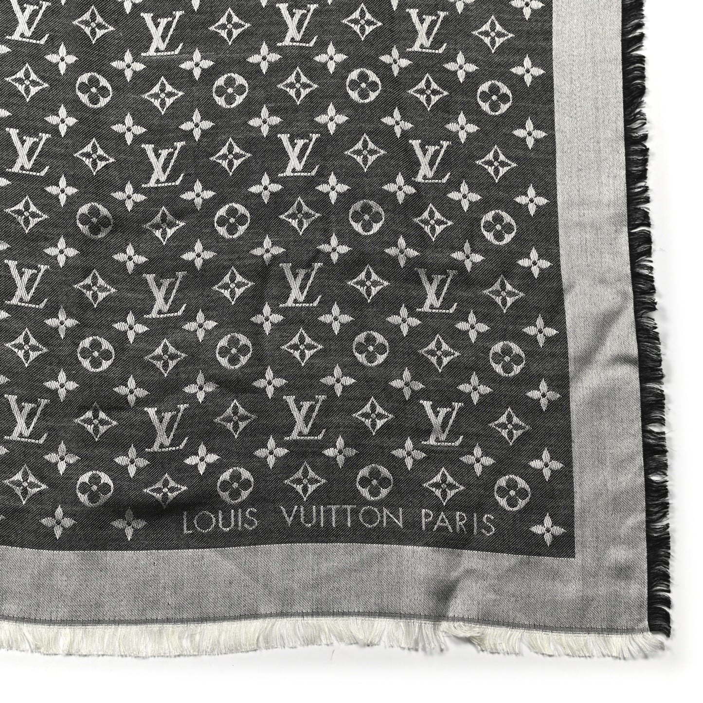 Silk Wool Monogram Denim Shawl Black
