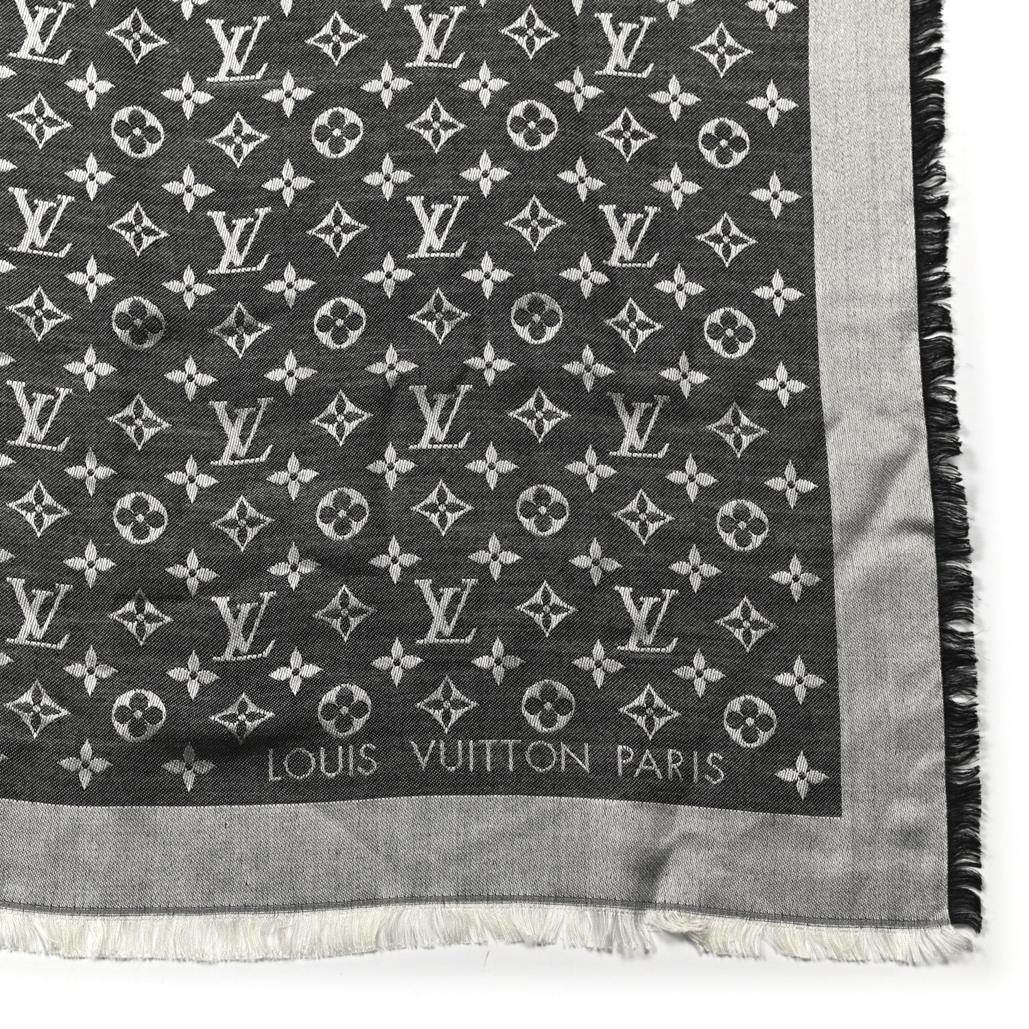 Louis Vuitton Silk Wool Monogram Denim Shawl Black 2 of 5