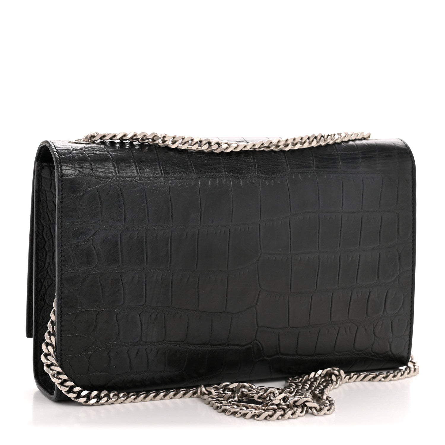 Saint Laurent Calfskin Crocodile Embossed Medium Classic Monogram Kate Tassel Satchel Black 3 of 14