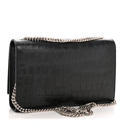 Saint Laurent Calfskin Crocodile Embossed Medium Classic Monogram Kate Tassel Satchel Black 3 of 14