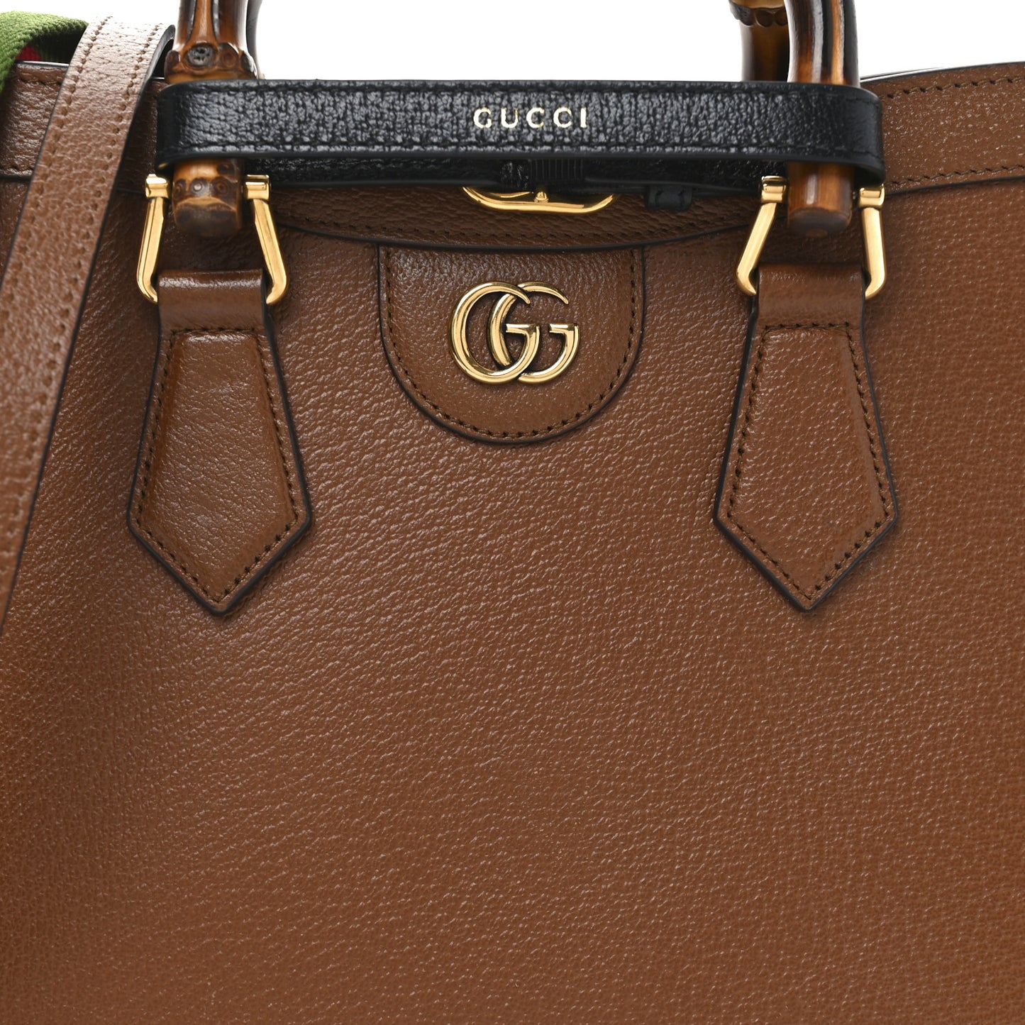 Textured Dollar Calfskin Web Small Diana Tote Bag Cuir Black