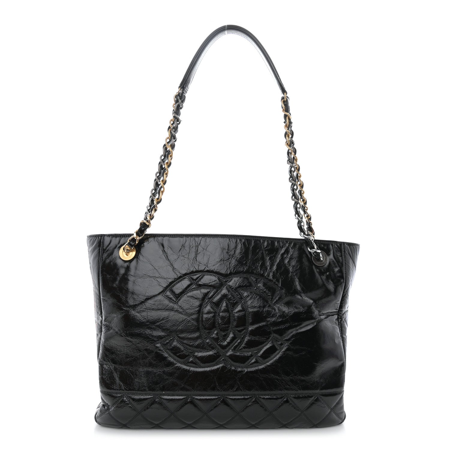 Chanel Shiny Aged Calfskin Quilted Small Shopping Bag Black 1 of 12