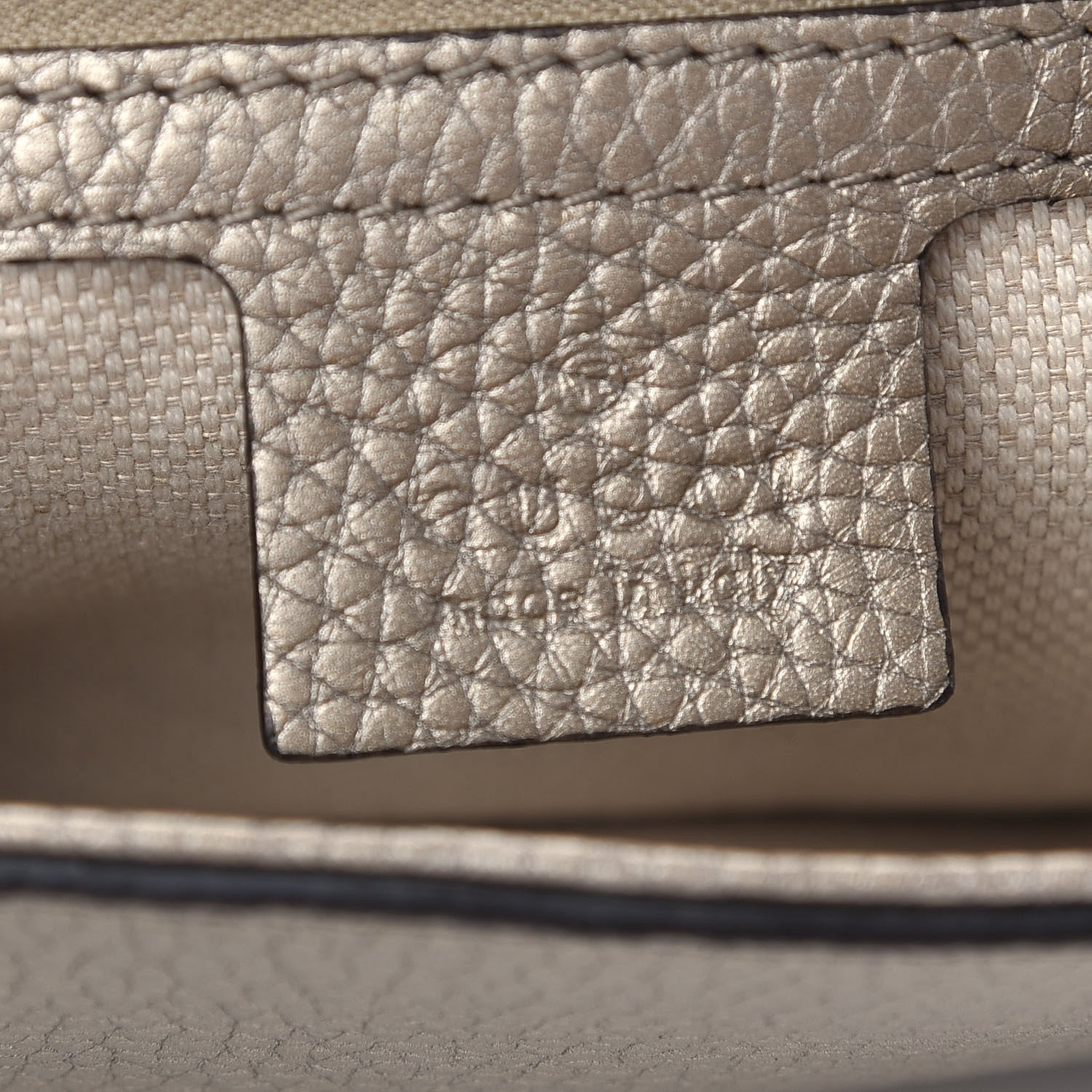 Gucci Metallic Pebbled Calfskin Medium Soho Flap Crossbody Golden Beige 5 of 8