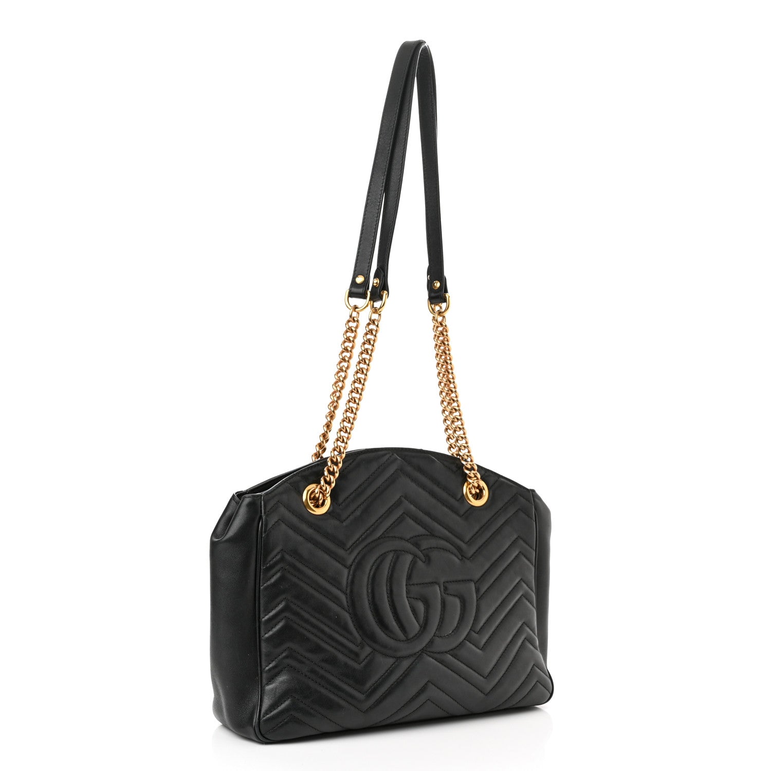 Gucci Calfskin Matelasse Medium GG Marmont Open Top Shoulder Bag Black 2 of 10