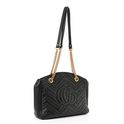 Gucci Calfskin Matelasse Medium GG Marmont Open Top Shoulder Bag Black 2 of 10