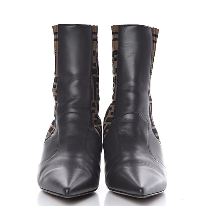 Fendi Vitellino Microfiber Fabric FF Rockoko Low Heel Sock Boots 38.5 Ebano Tobacco Black 2 of 11