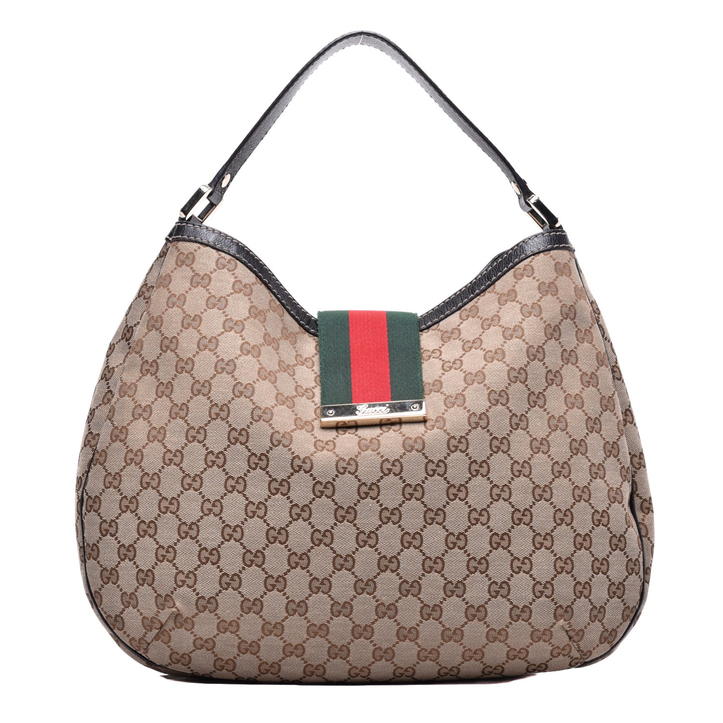 Monogram Large New Ladies Web Hobo Dark Brown