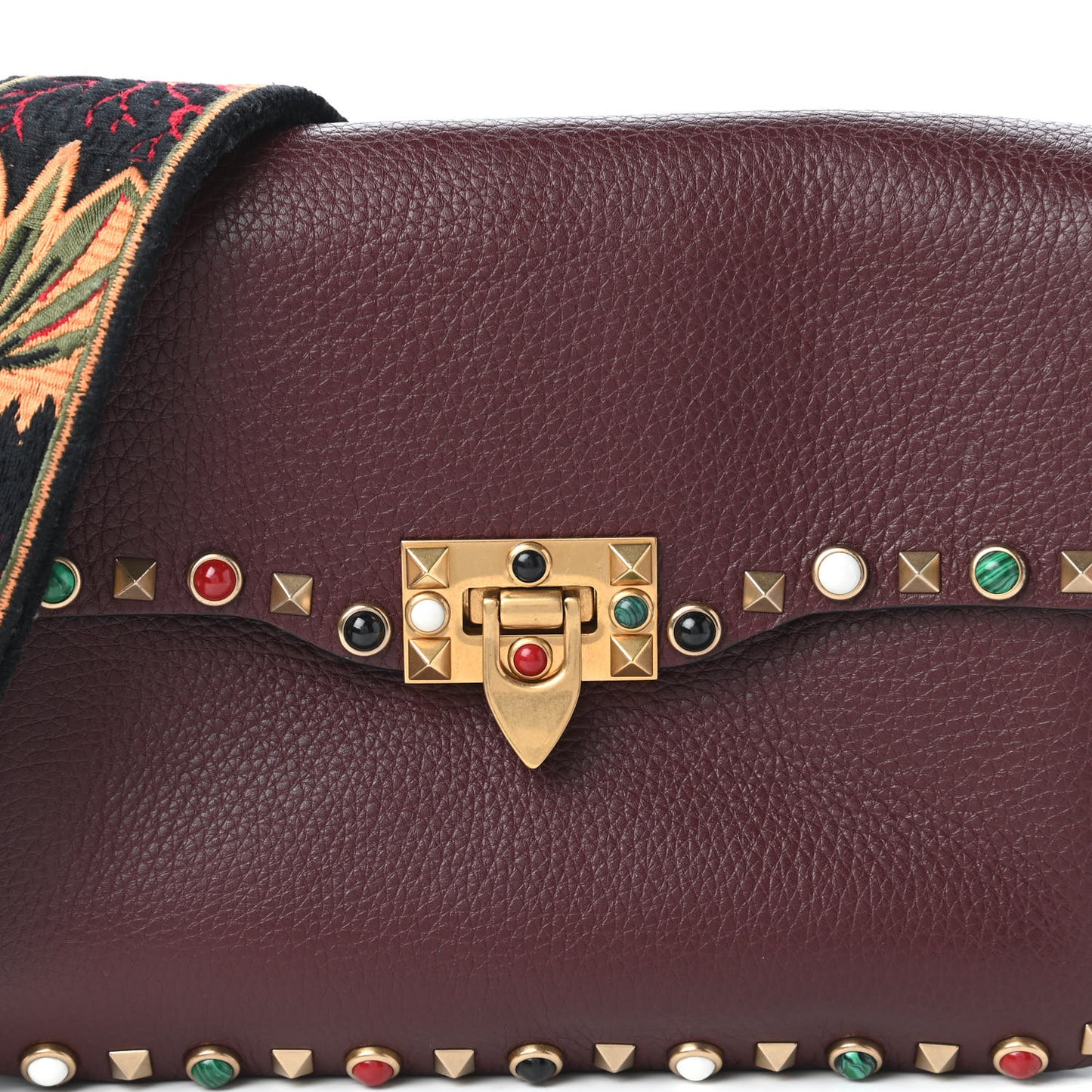 Calfskin Enchanted Wonderland Medium Guitar Strap Rockstud Rolling Flap Saddle Bag Rubin