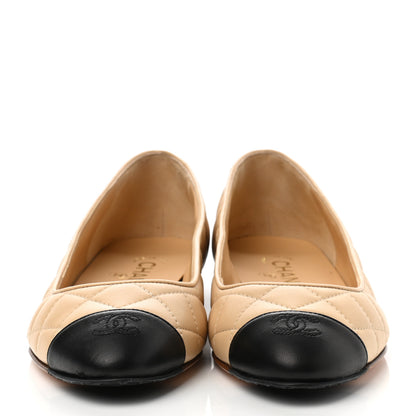 Chanel Lambskin Quilted Cap Toe Ballerina Flats 39 Beige Black 2 of 9