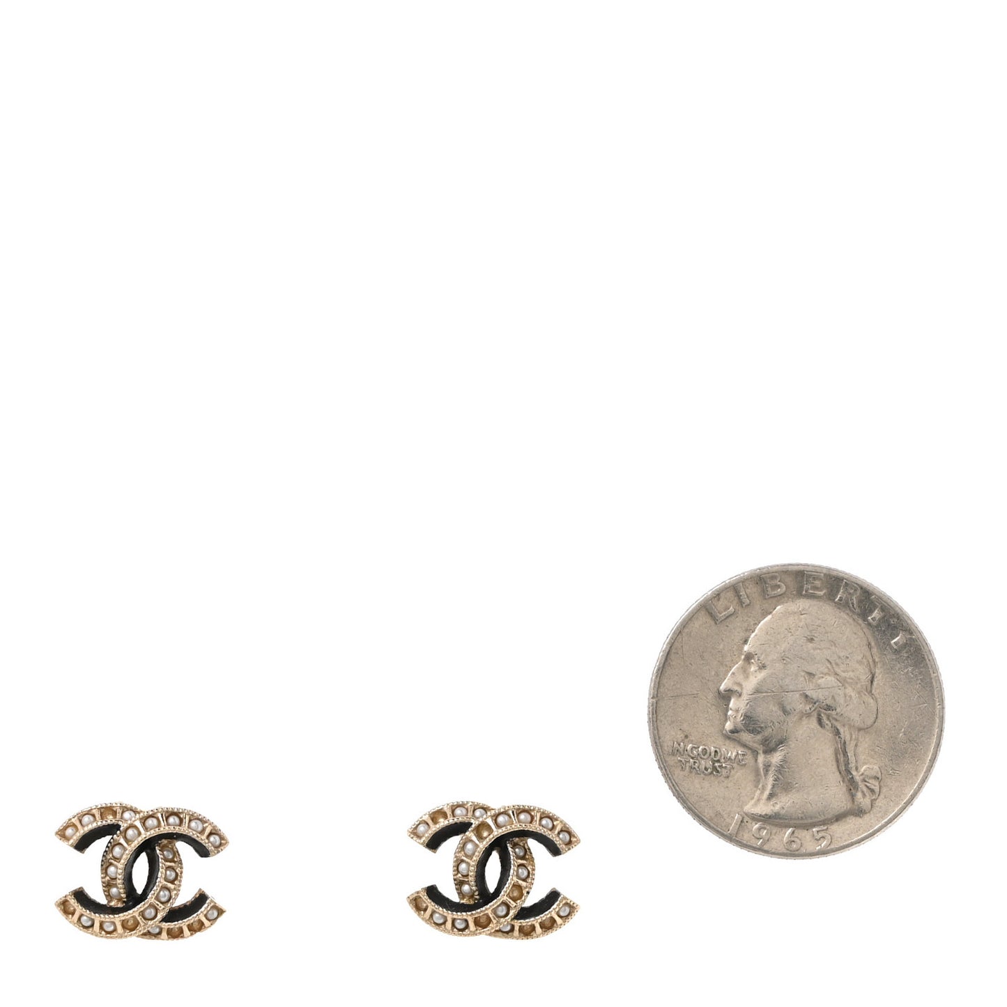 Metal Pearl Enamel CC Earrings Gold Black