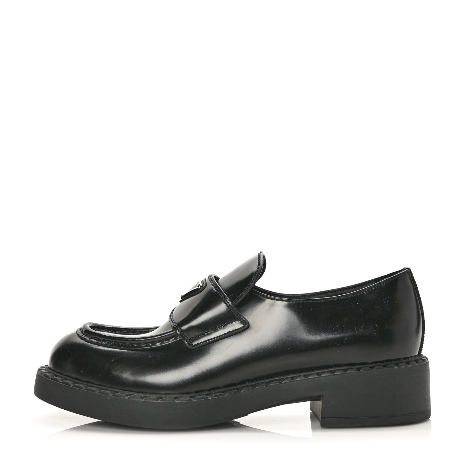 Prada Spazzolato Metal Triangle Logo 50mm Loafers 40.5 Black 1 of 9