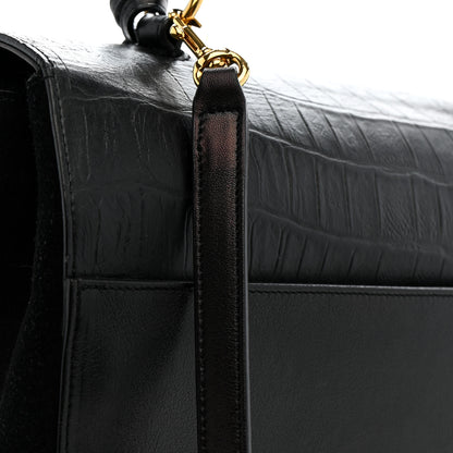 Saint Laurent Calfskin Crocodile Embossed Medium Moujik Top Handle Bag Black 14 of 16