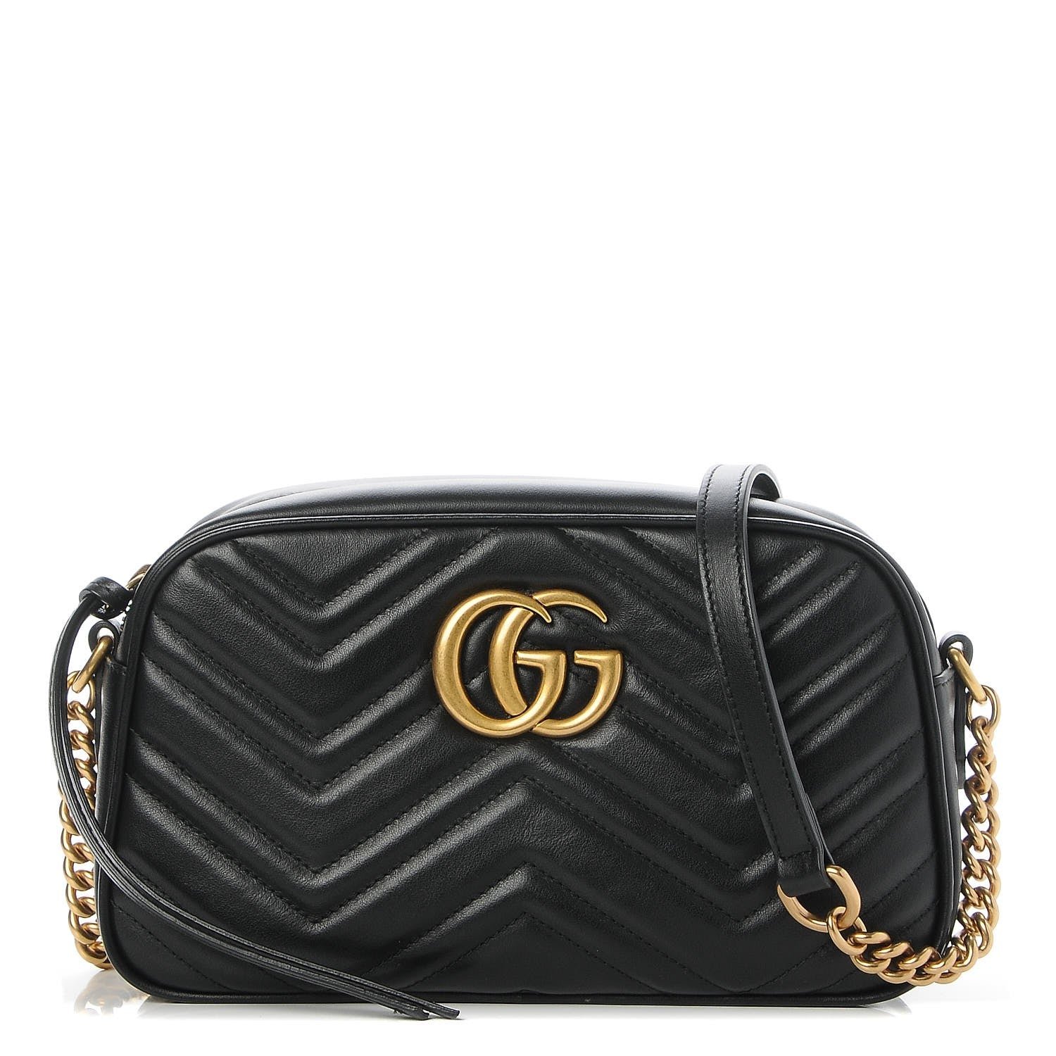 Gucci Calfskin Matelasse Small GG Marmont Chain Shoulder Bag Black 1 of 7